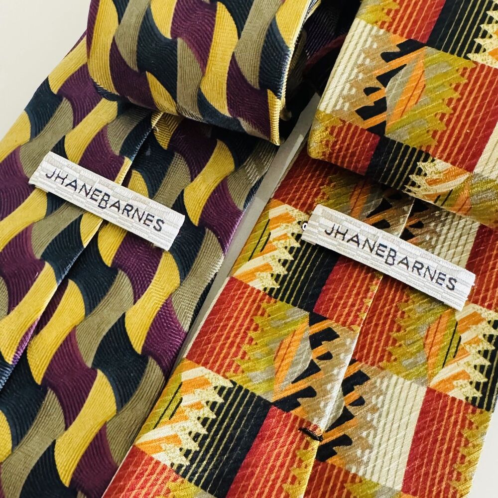 Vintage Jhane Barnes Tie Lot Mens Silk Geometric Wave Abstract mens 90s formal - Picture 5 of 10